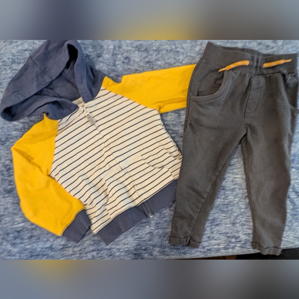 24M Striped Hoodie and Gray Pants Set for Kids